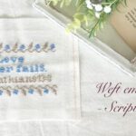 聖句「Love never fails.(愛は決して滅びない。)」の刺繍キットを作成中です。